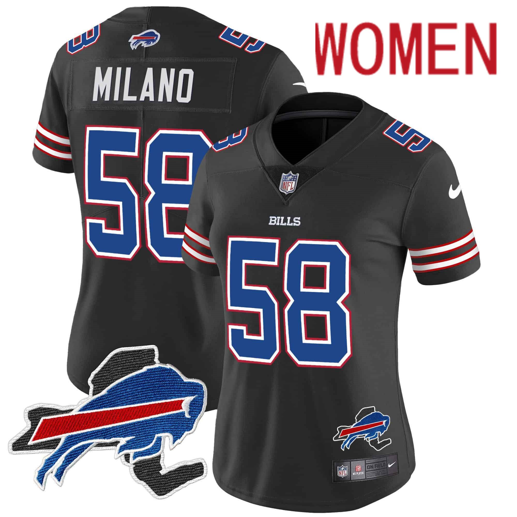 Women Buffalo Bills #58 Milano Black 2024 Nike Patch Vapor Limited NFL Jersey style 1->women nfl jersey->Women Jersey